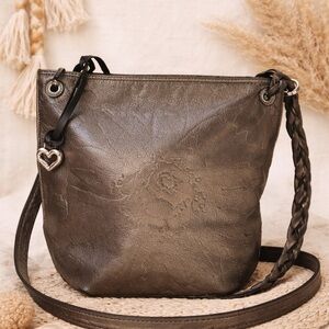Brighton Valencia Floral Embossed Leather Bucket Bag Metallic Brown Boho Chic